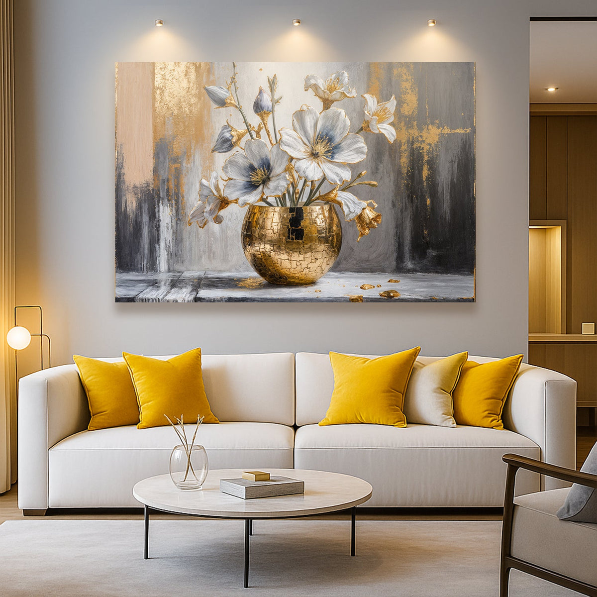 Magnolia Bloom in Gold Abstract Wall Art by Tailored Canvases
