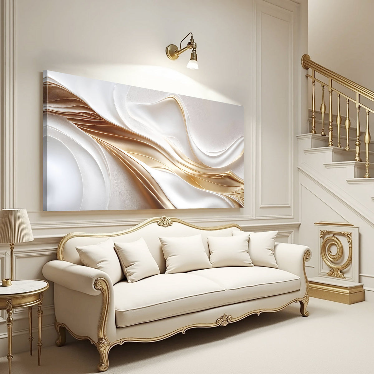 White and Gold Abstract Wall Art by Tailored Canvases