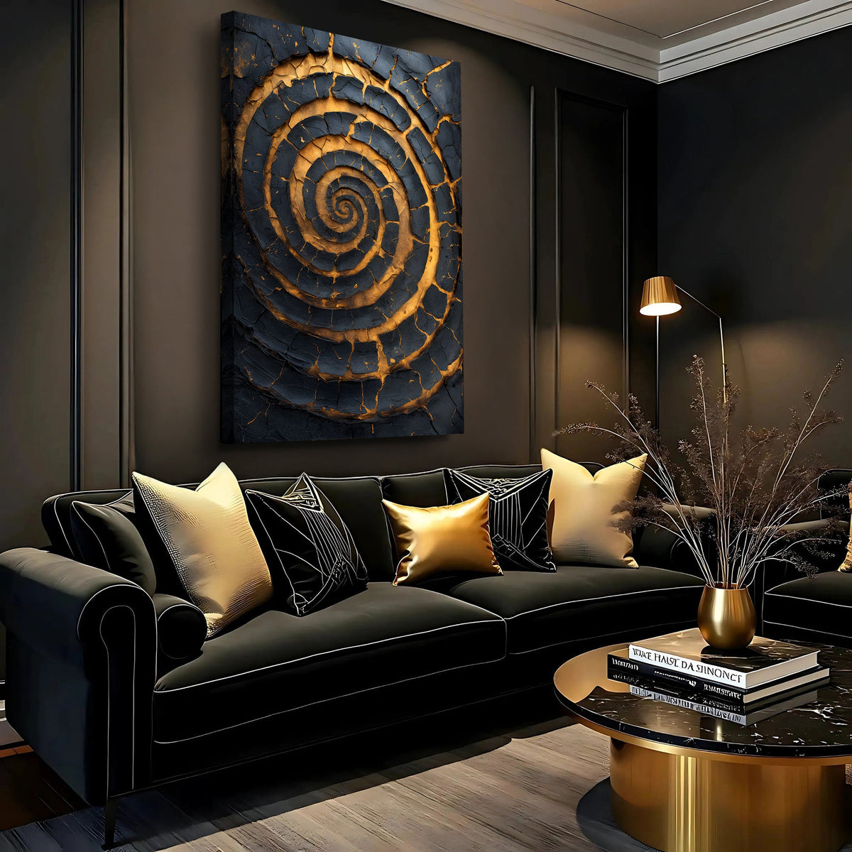Black and Gold Spiral Wall Art by Tailored Canvases