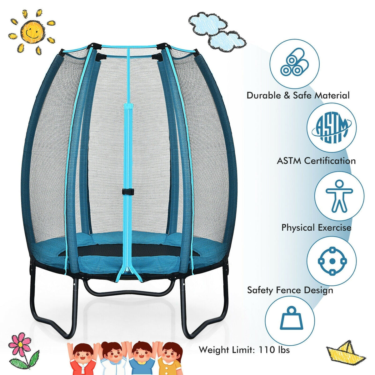 4 feet kids bounce trampoline in blue by GBruno Store, view 6