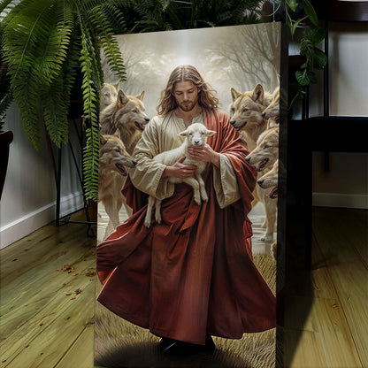 Jesus Protects The Lamb From Wolves Faith Wall Art VI by Tailored Canvases