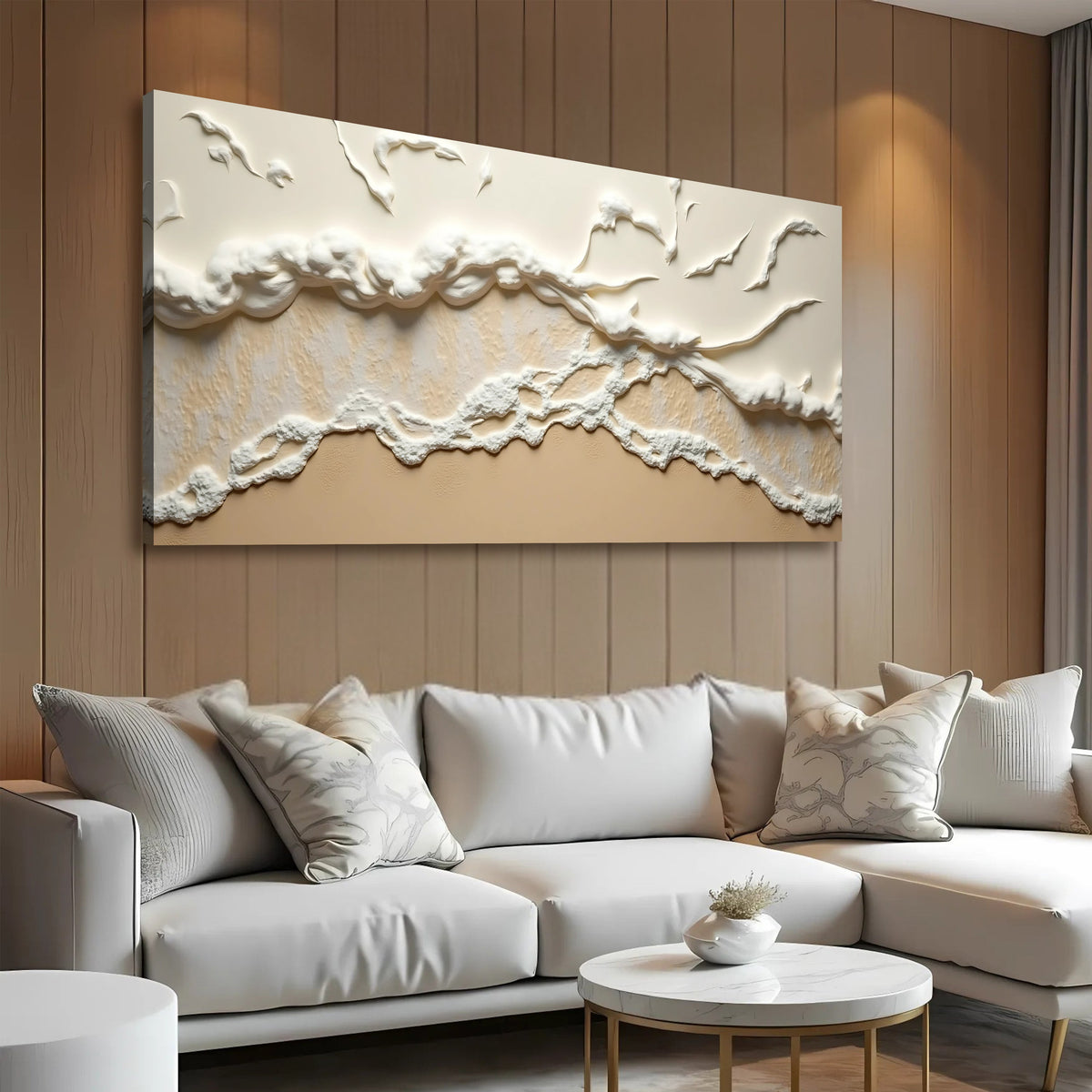 Beige Abstract Ocean Waves Wall Art by Tailored Canvases
