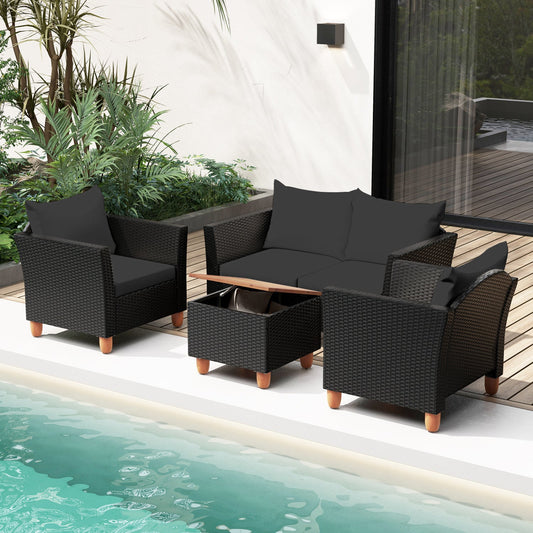 4-piece PE rattan patio conversation set with storage coffee table by DirectDeals