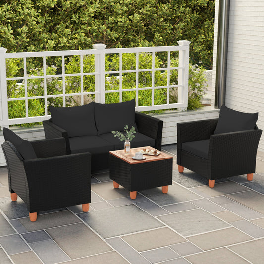 4-piece PE rattan patio conversation set with storage coffee table by DirectDeals, view 2