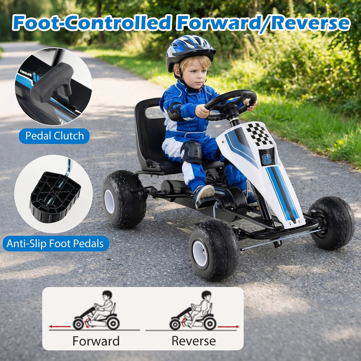 4-Wheel Ride On Toy Pedal Go Kart for Kids with Steering Wheel and Safe Handbrake by GBruno Store