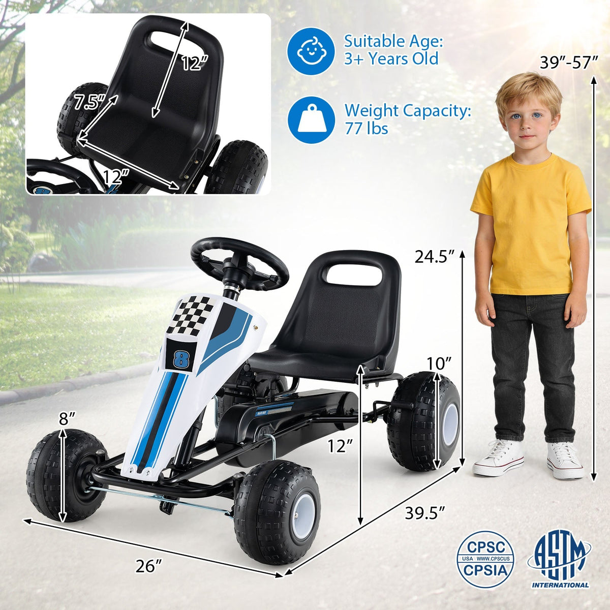 4-wheel ride-on pedal go kart for kids by GBruno Store, view 9