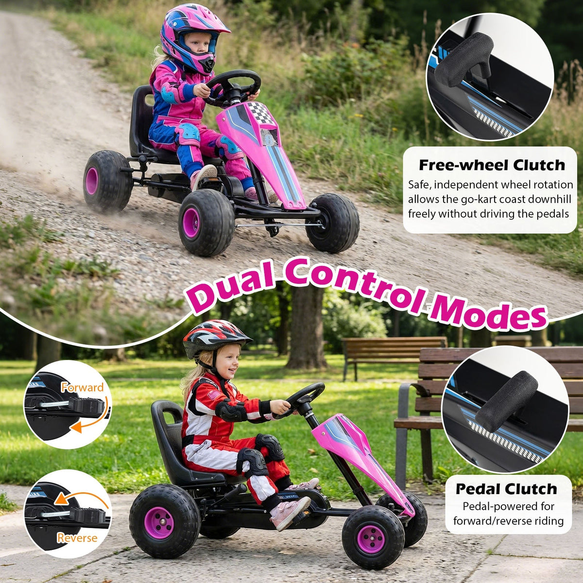 4-Wheel Ride On Toy Pedal Go Kart for Kids with Steering Wheel and Safe Handbrake by GBruno Store