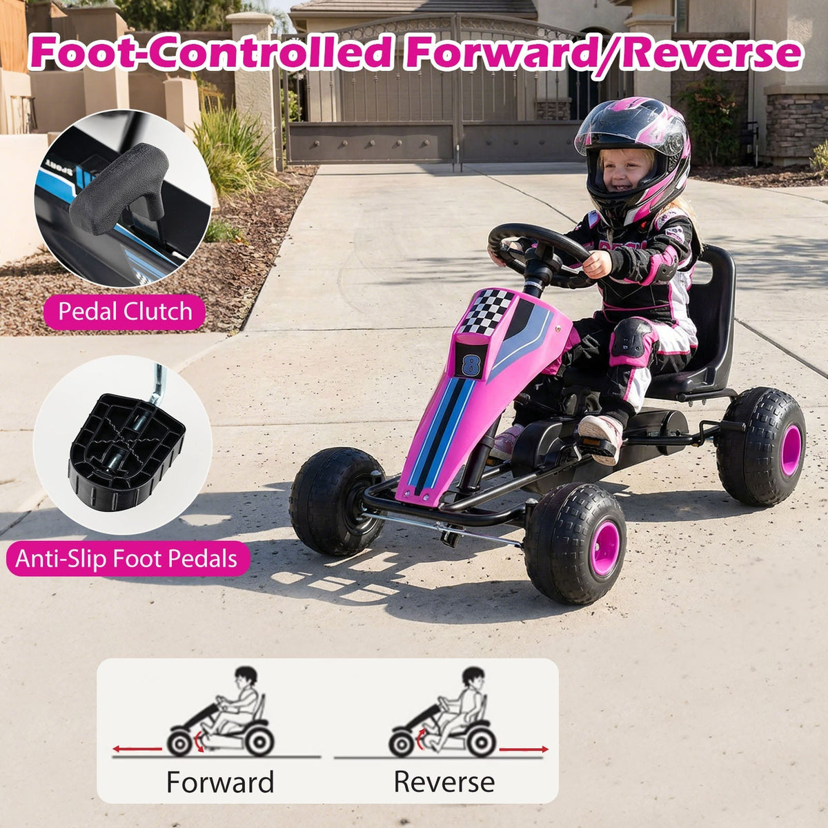 4-Wheel Ride On Toy Pedal Go Kart for Kids with Steering Wheel and Safe Handbrake by GBruno Store