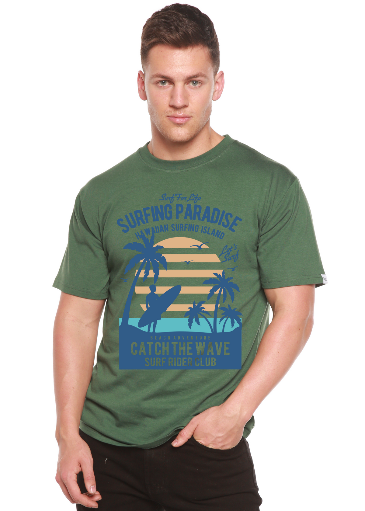 Surfing Paradise men's bamboo graphic T-shirt – view 8