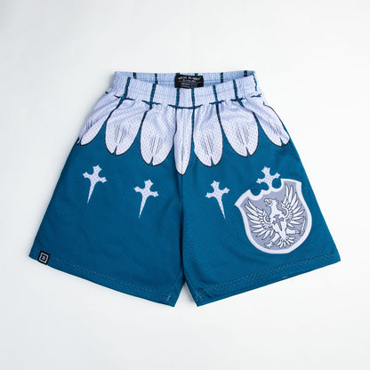 Silver Bird anime mesh shorts with sublimated design