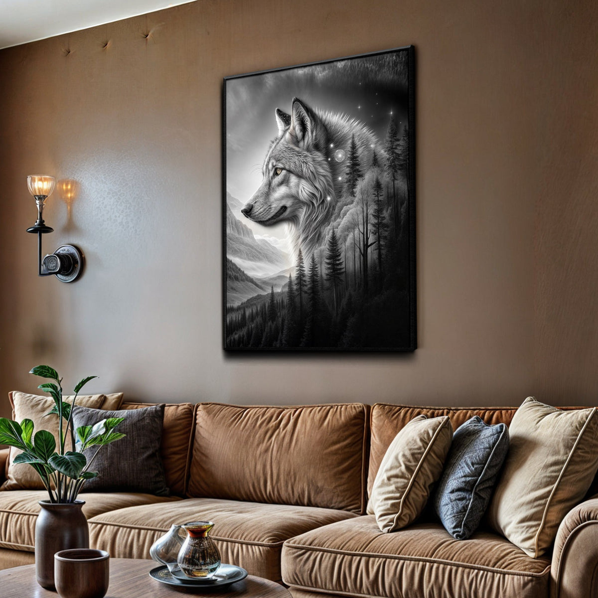 Wolf Double Exposure Wall Art II by Tailored Canvases