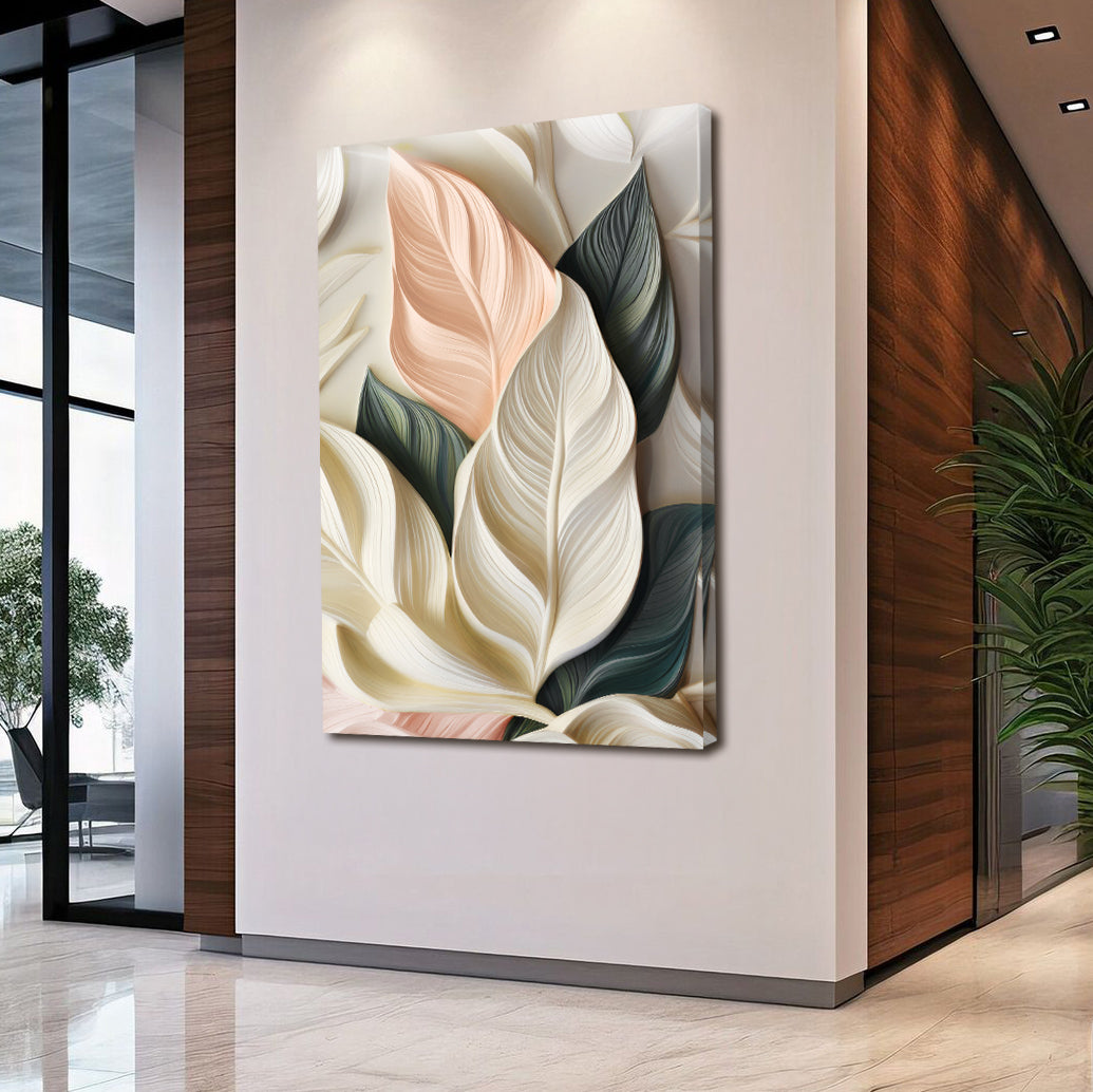 Elegant 3D Pastel Leaf Wall Art by Tailored Canvases