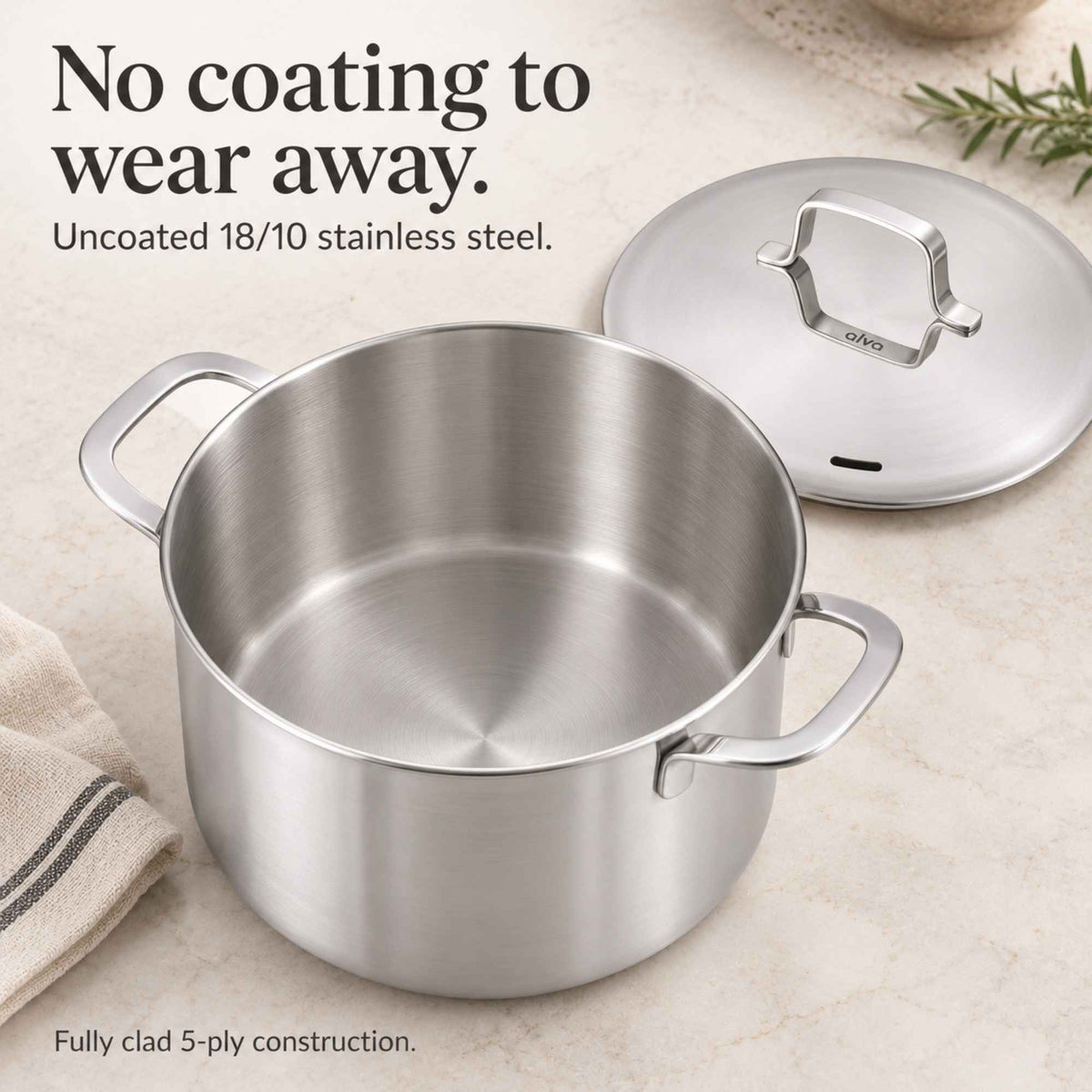 5-Ply Stainless Stock Pot with Lid, 7-Qt by Alva Cookware