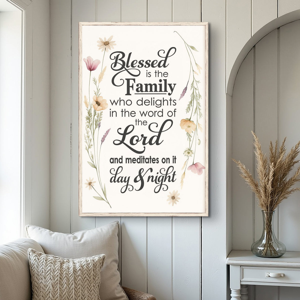 Blessed Is The Family Faith Sign by Tailored Canvases