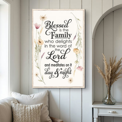 Blessed Is The Family Faith Sign by Tailored Canvases