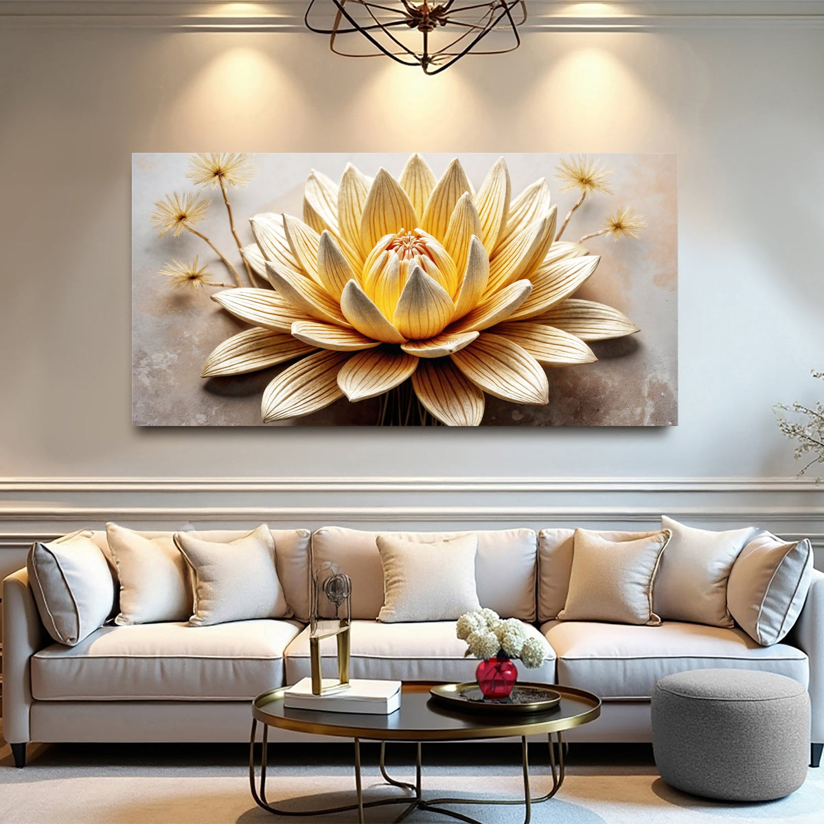 Golden Lotus Minimalist Abstract Wall Art II by Tailored Canvases
