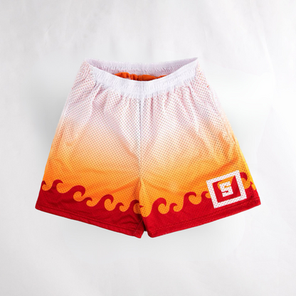 Flame Pillar anime mesh shorts with sublimated design