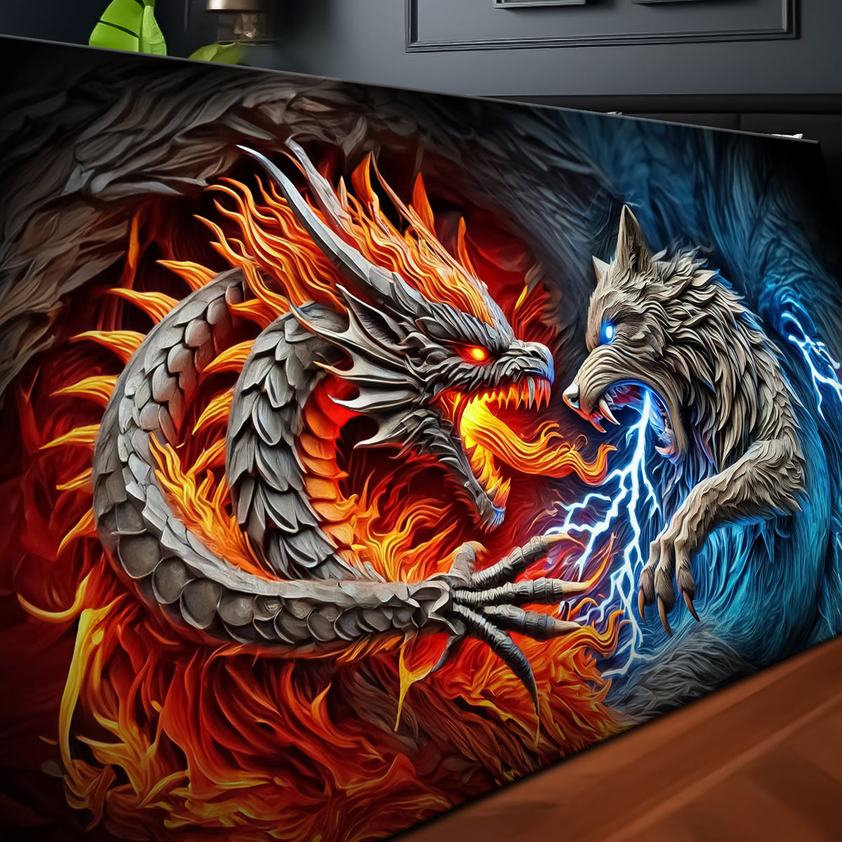 3D Dragon and Wolf Wall Art II canvas by Tailored Canvases, view 5