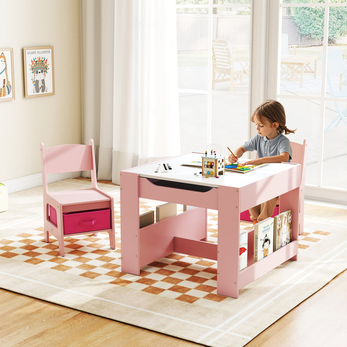 Kids Activity Table and 2 Chairs Set with Reversible Tabletop by DirectDeals
