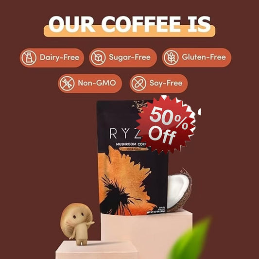 RYZE SUPERFOODS Mushroom Medium Roast Coffee Starter Kit, USDA Organic Instant Coffee with 6 Adaptogenic Mushrooms and for Energy, Focus, Digestion, Immunity with Lions Mane & Turkey Tail 30 Serving by KARONDA RENE LEWIS