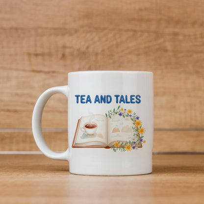 Tea and Tales Mug – Cozy Reader Mug | Book Lover Gift | Ceramic Tea Cup 11oz/15oz by Joyful Moose