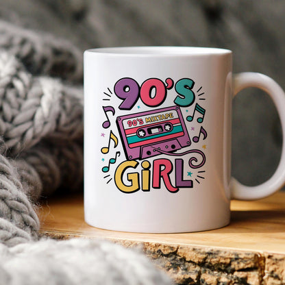 90s Girl Coffee Mug – Retro Cassette Tape Design | Microwave Safe Ceramic Cup by Joyful Moose