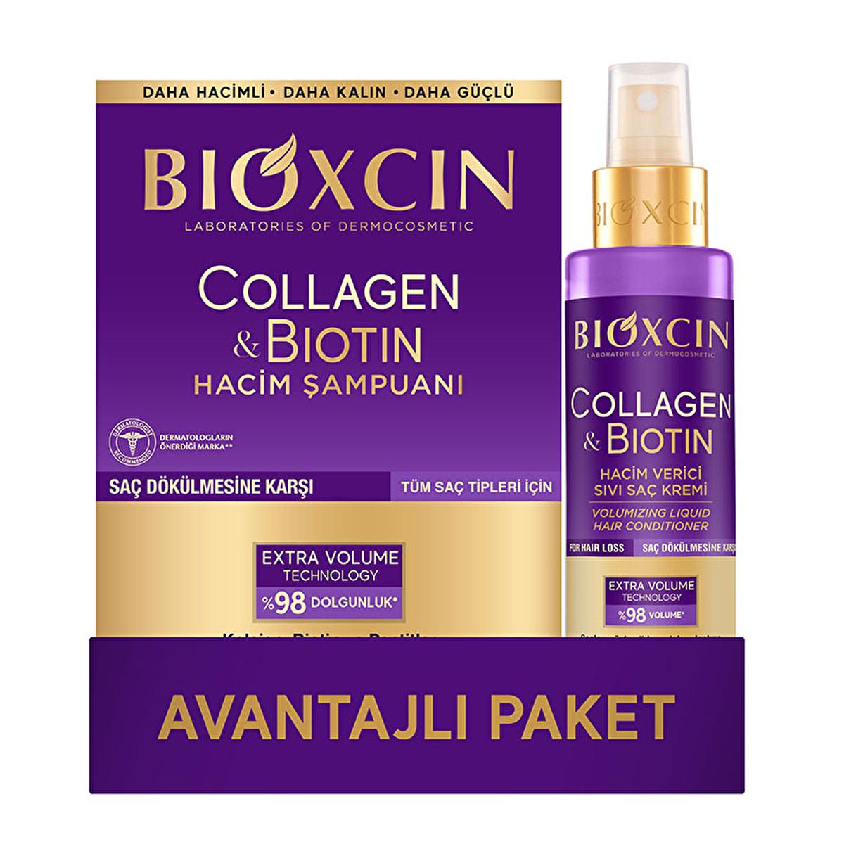 Bioxcin Collagen Biotin Shampoo & Leave-In Conditioner Set: Volumize, Strengthen & Prevent Hair Loss - Thickening Shampoo for Thin Hair by Beauty Care Bag