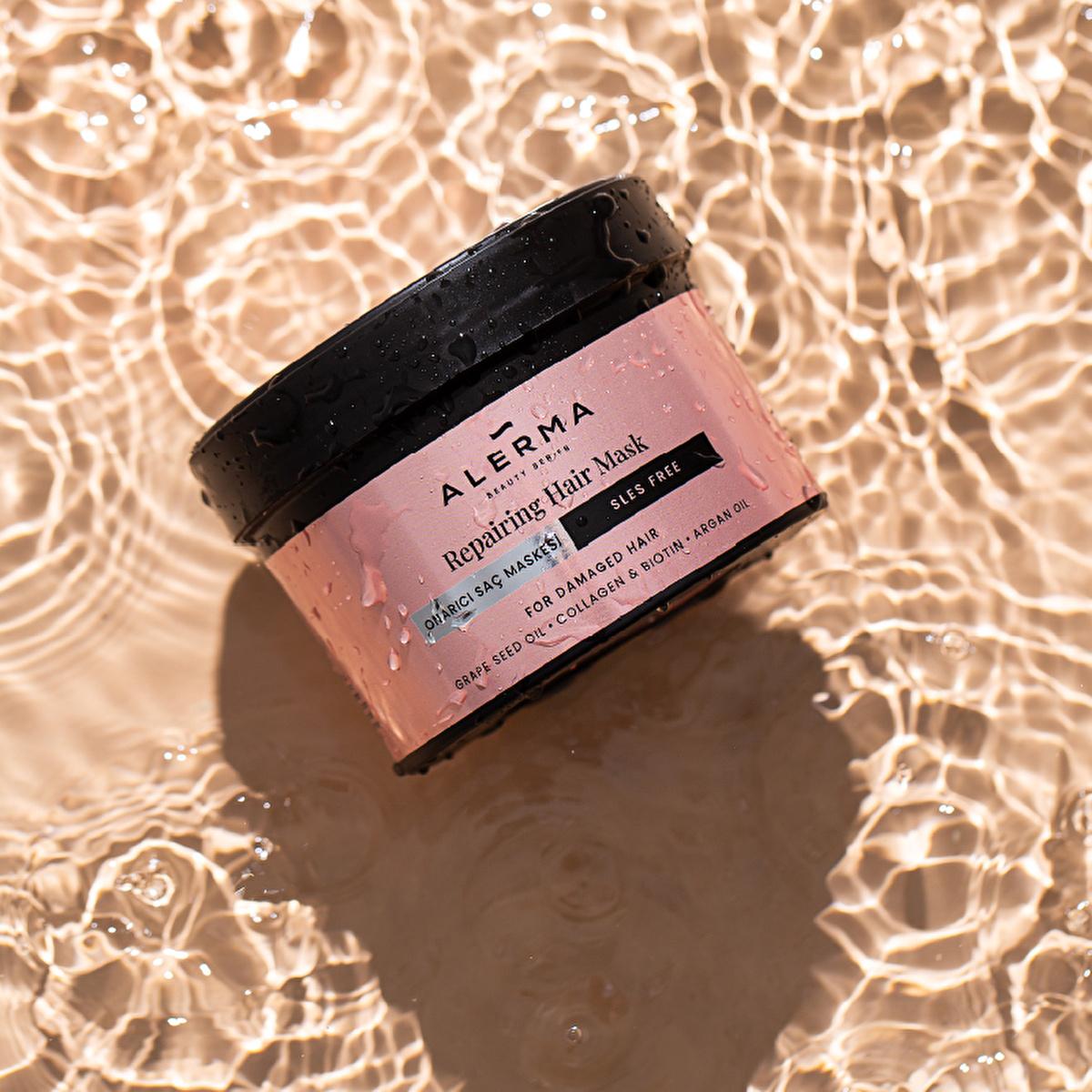 Alerma Sulfate-Free Repairing Hair Mask for Damaged Hair - 8.11 fl oz, Argan Oil & Collagen Enriched, Cruelty-Free by Beauty Care Bag