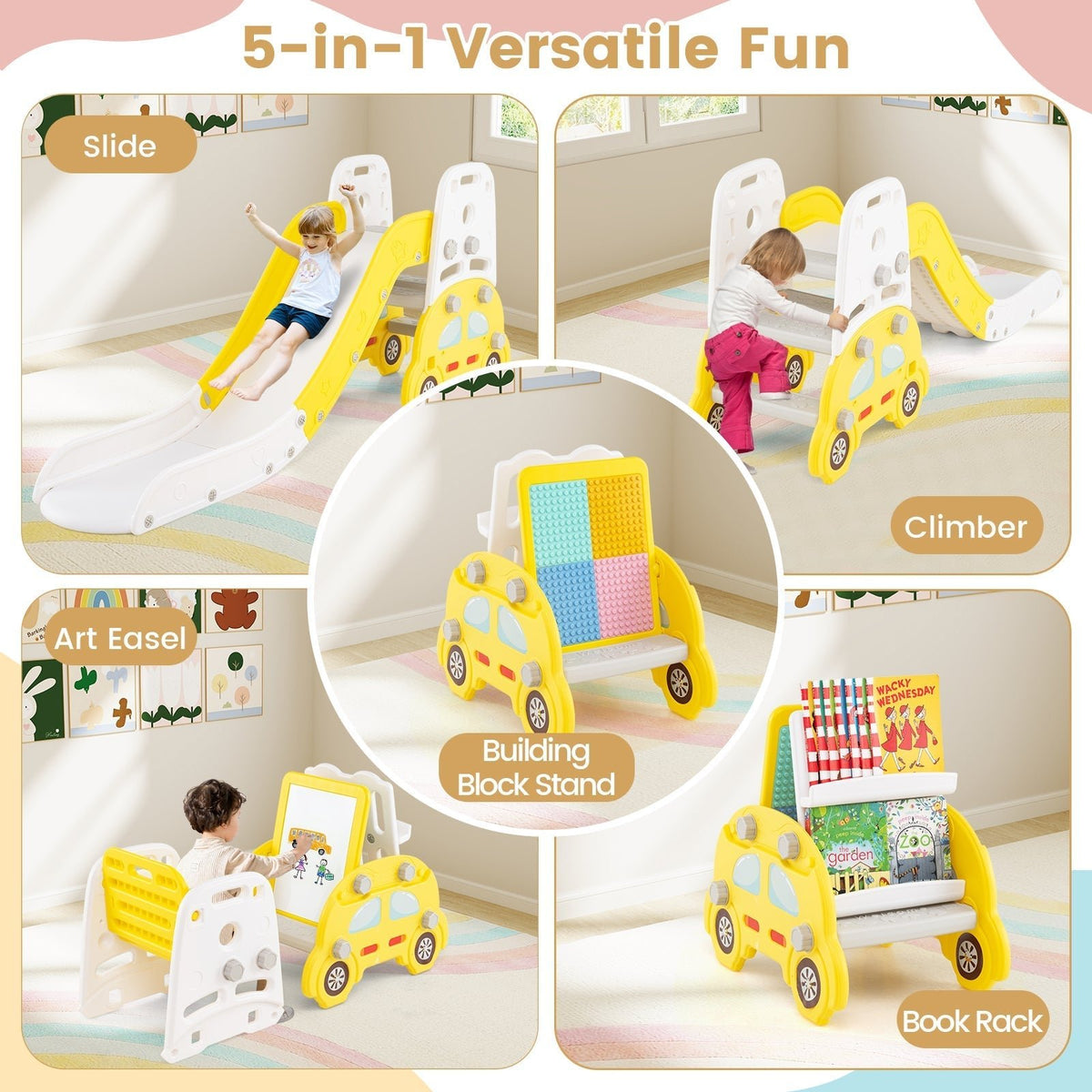 5-in-1 toddler slide and art easel set by GBruno Store, view 11