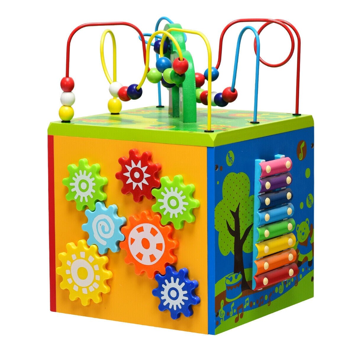 5-in-1 wooden activity cube toy by GBruno Store, view 3