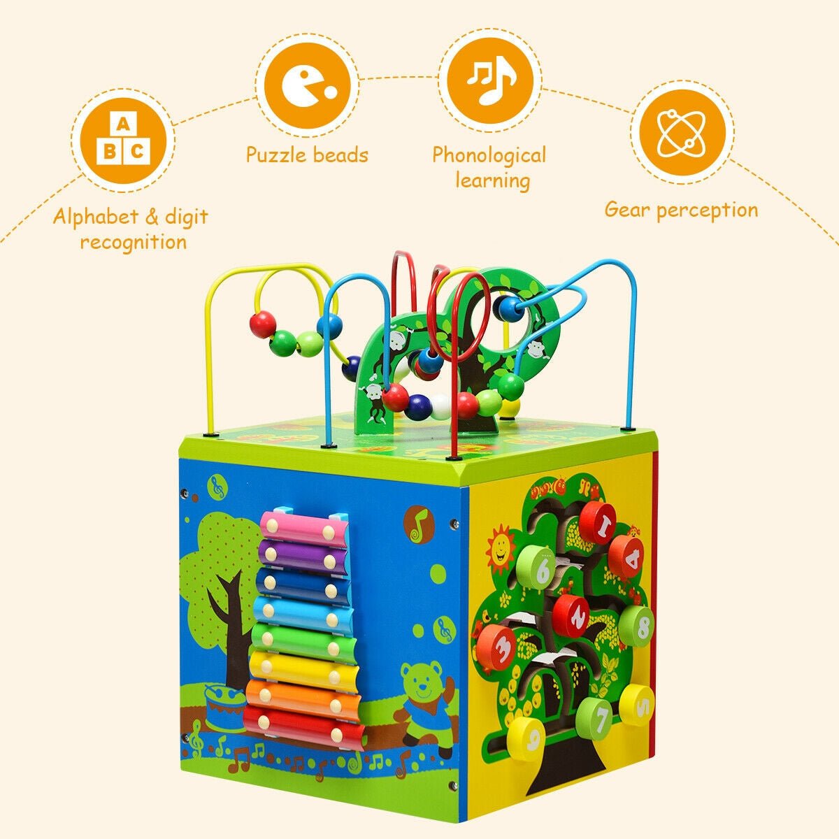 5-in-1 wooden activity cube toy by GBruno Store, view 7