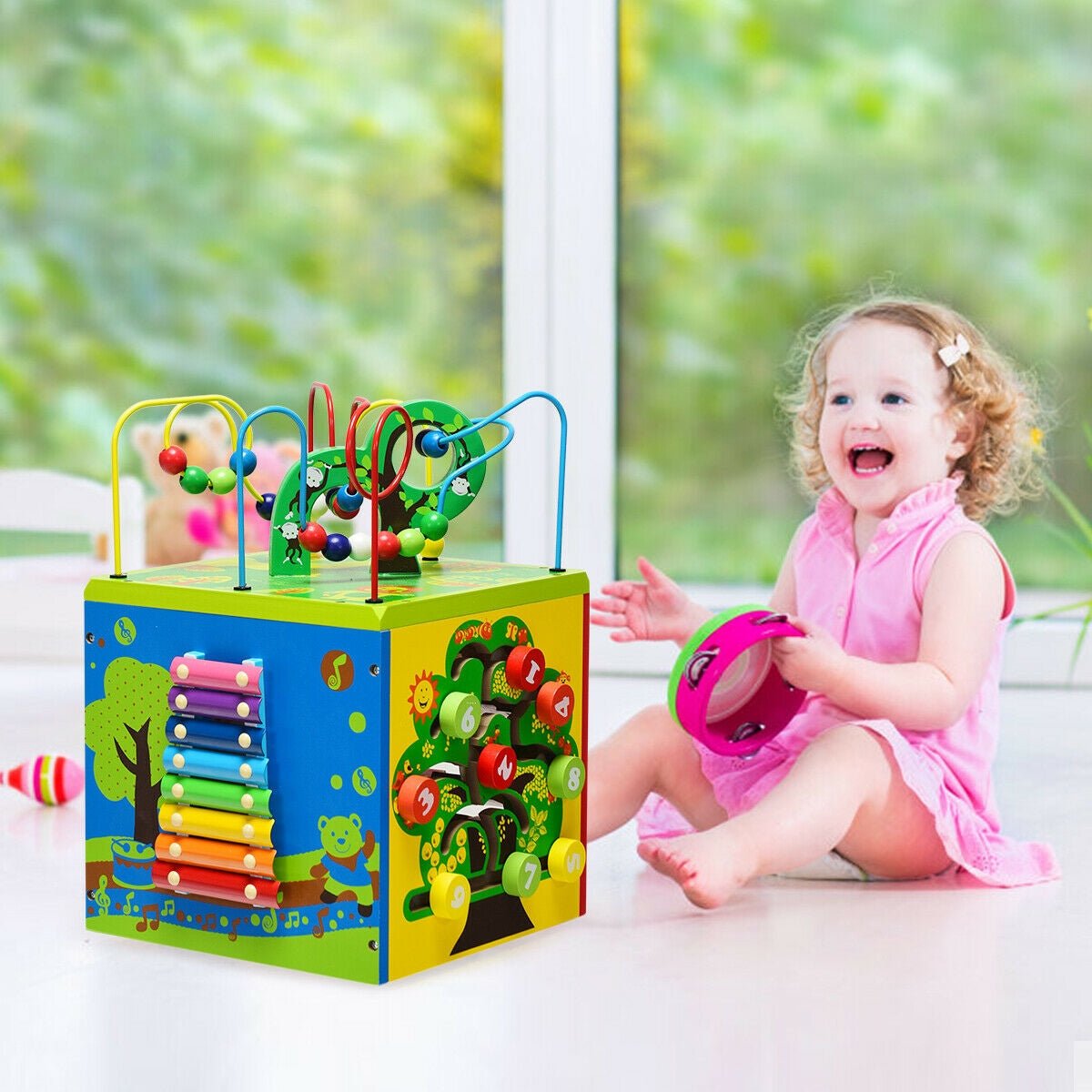 5-in-1 wooden activity cube toy by GBruno Store