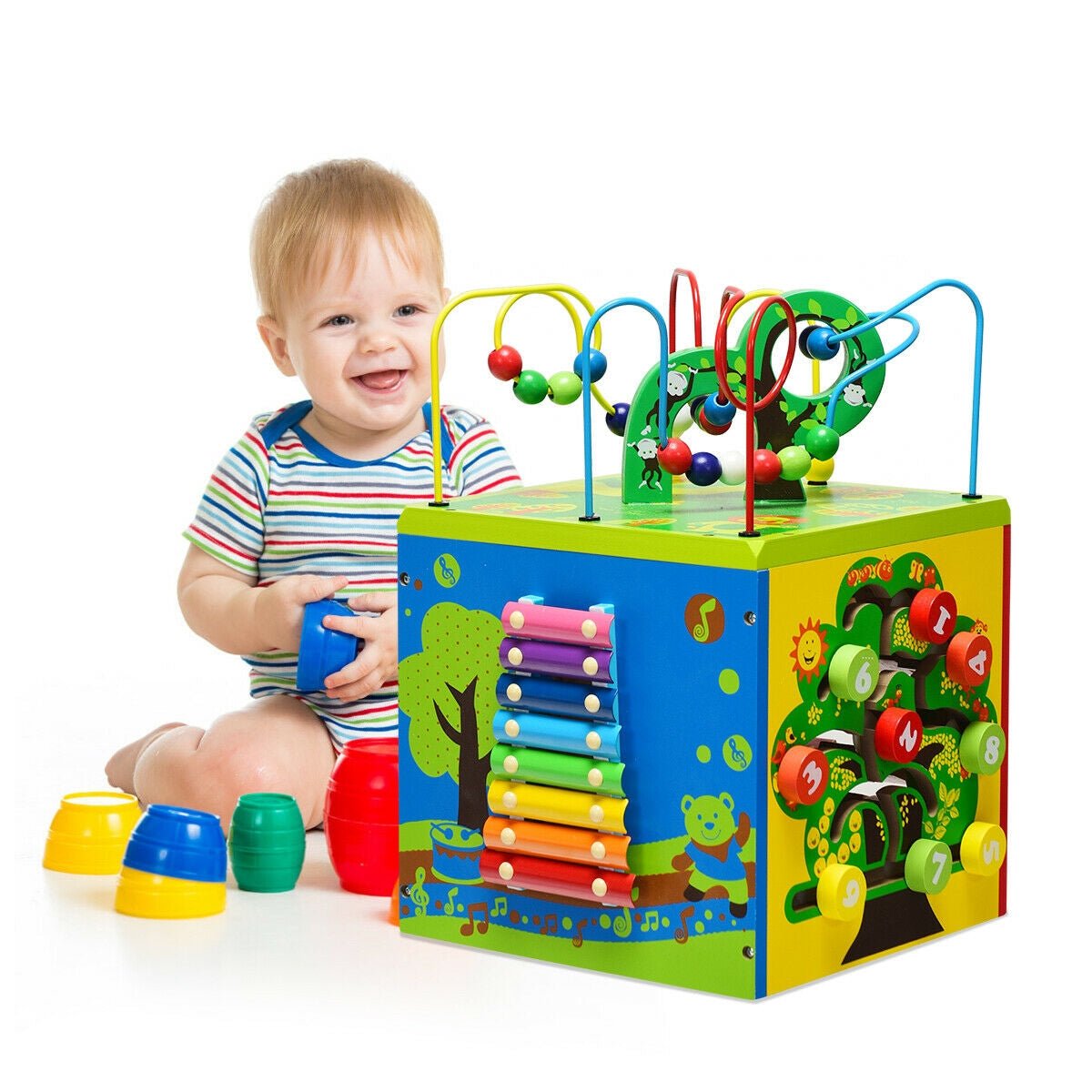 5-in-1 wooden activity cube toy by GBruno Store, view 5