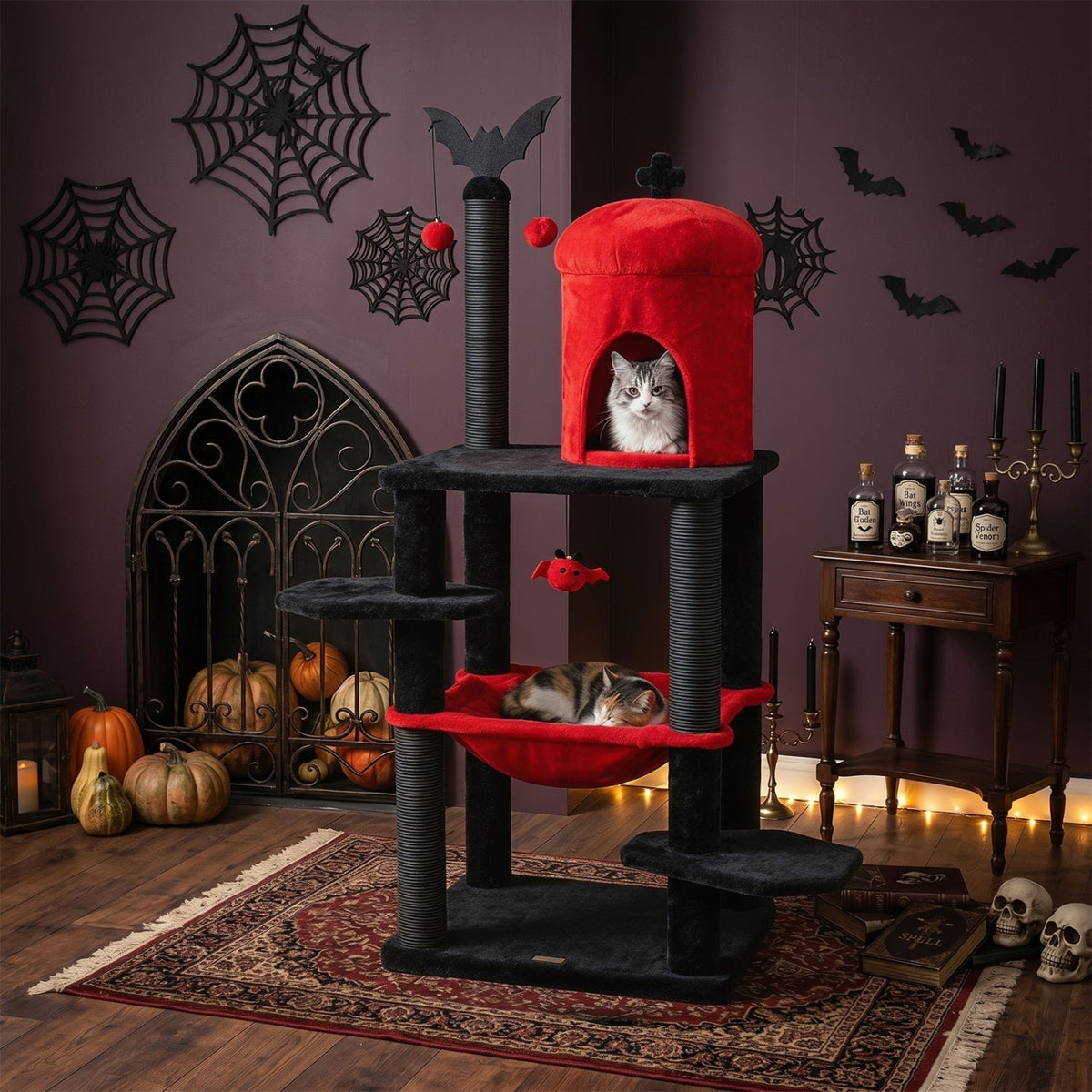 51" Gothic Multi-Level Cat Tree with Spider Toy & HammockCat TreeTorqelo.com