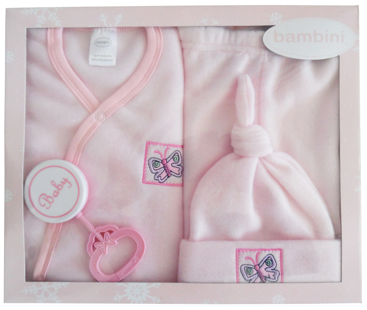 Bambini 4-piece pink fleece newborn gift set