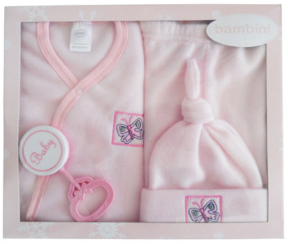 Bambini 4-piece pink fleece newborn gift set