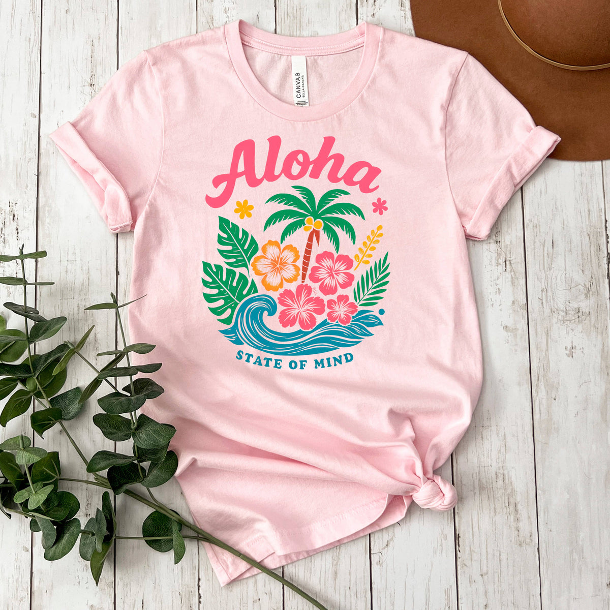 Aloha State of Mind Retro Tropical Graphic Tee Summer Beach by Joyful Moose