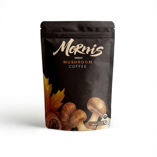 Mornis Mushroom Coffee, Adaptogenic 6 Mushrooms with Lion's Mane, Reishi, Cordyceps, Shiitake, King Trumpet & Turkey Tail, Instant Coffee Powder for Energy, Digestion & Immune Support, 30 Servings by Shahmori