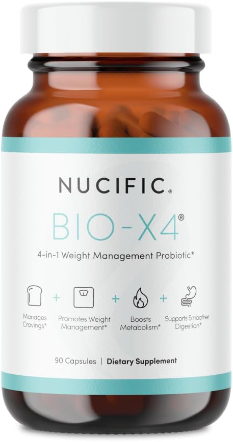 Nucific Bio-X4 4-in-1 Weight Management Probiotic – 90 Capsules | Daily Digestive & Wellness Support by Shahmori
