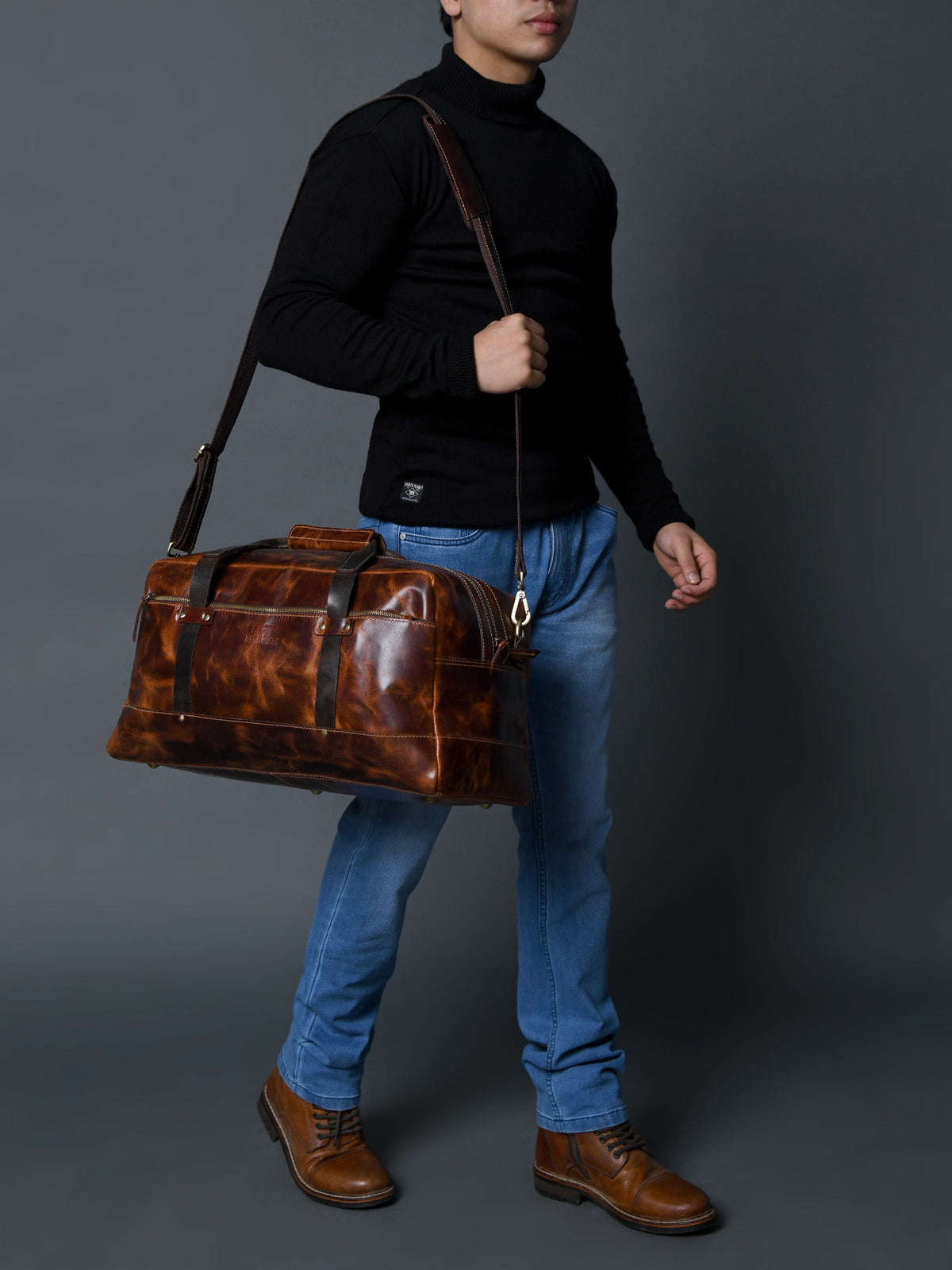 Espresso Elegance Carry on Duffle, Saddle Tan by Classy Leather Bags