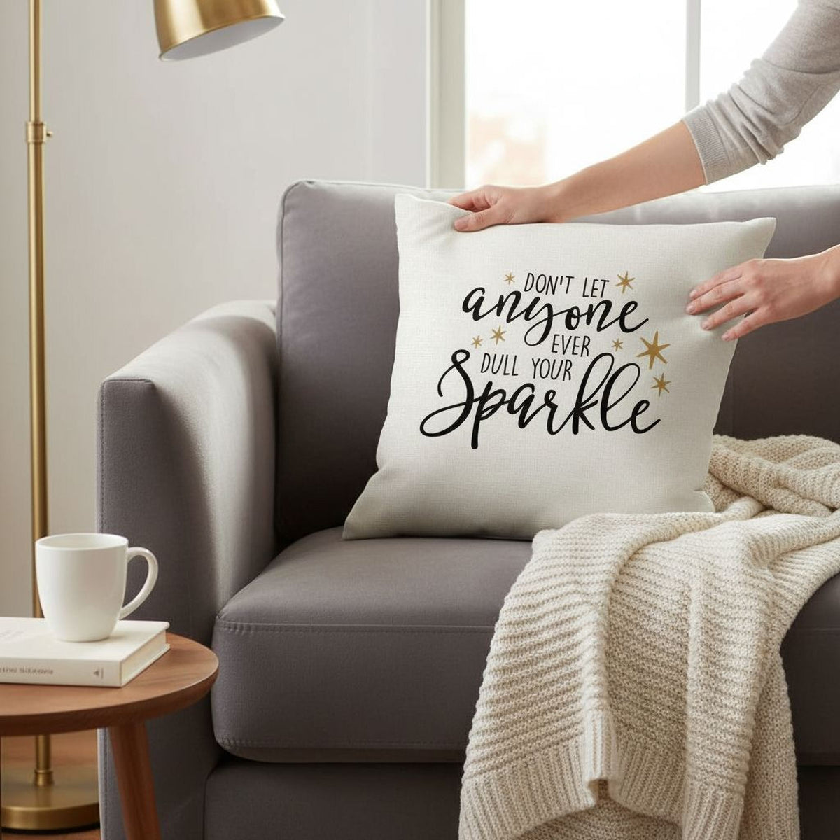 Throw Pillow Gift - Motivational Pillow Cover With Black & Gold Quote, Twill Canvas by Joyful Moose