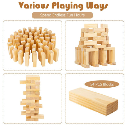 54-piece pine wood tumbling timber tower game with carrying bag by GBruno Store, view 8