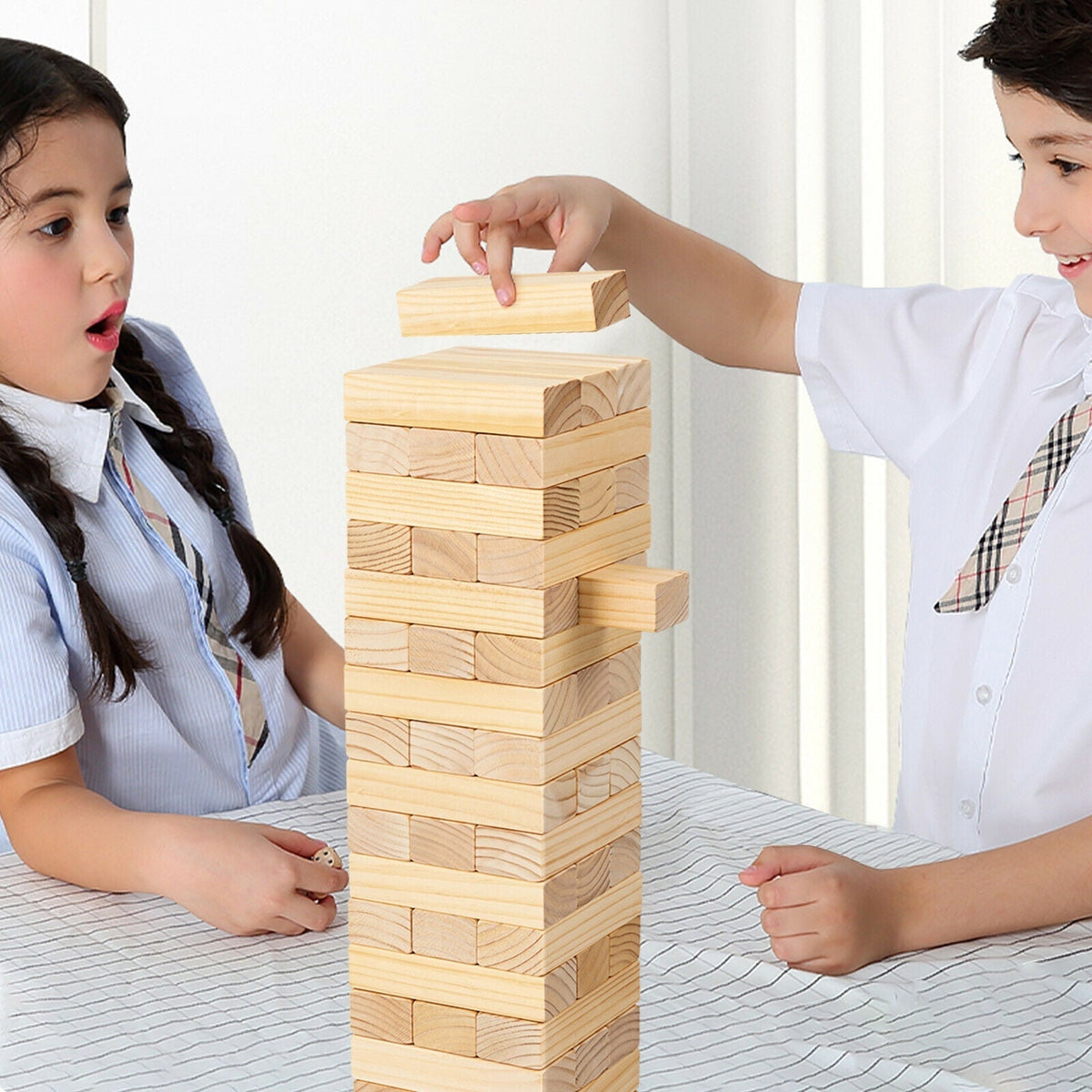 54-piece pine wood tumbling timber tower game with carrying bag by GBruno Store, view 6