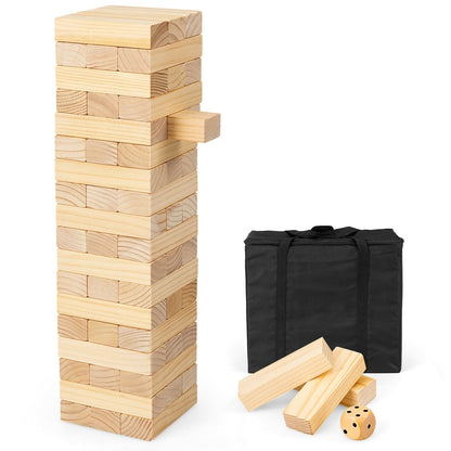 54-piece pine wood tumbling timber tower game with carrying bag by GBruno Store, view 4