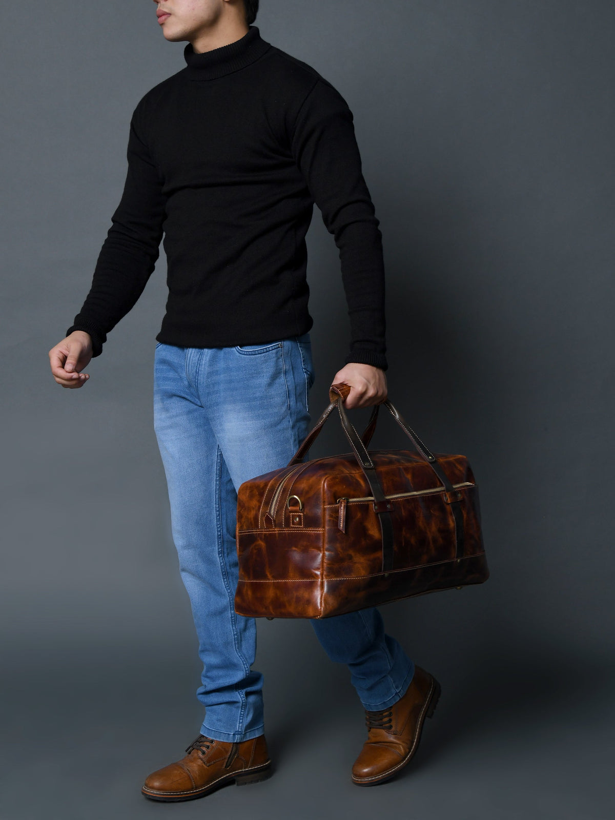 Espresso Elegance Carry on Duffle, Saddle Tan by Classy Leather Bags