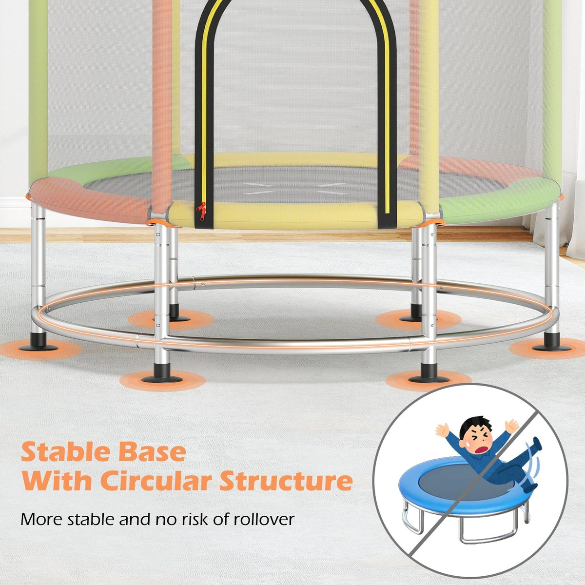 55-inch kids trampoline with enclosure net and gym bar by GBruno Store, view 20