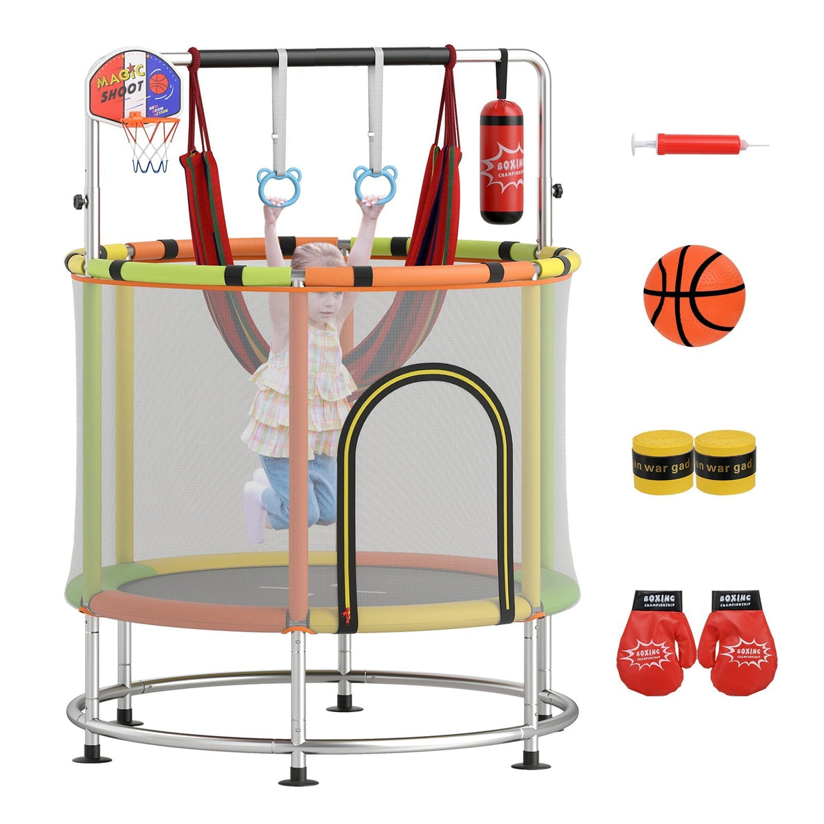 55-inch kids trampoline with enclosure net and gym bar by GBruno Store