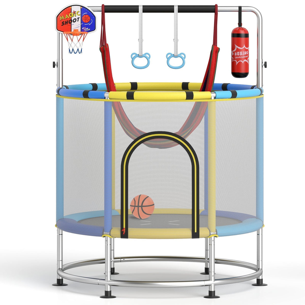 55-inch kids trampoline with enclosure net and gym bar by GBruno Store, view 8