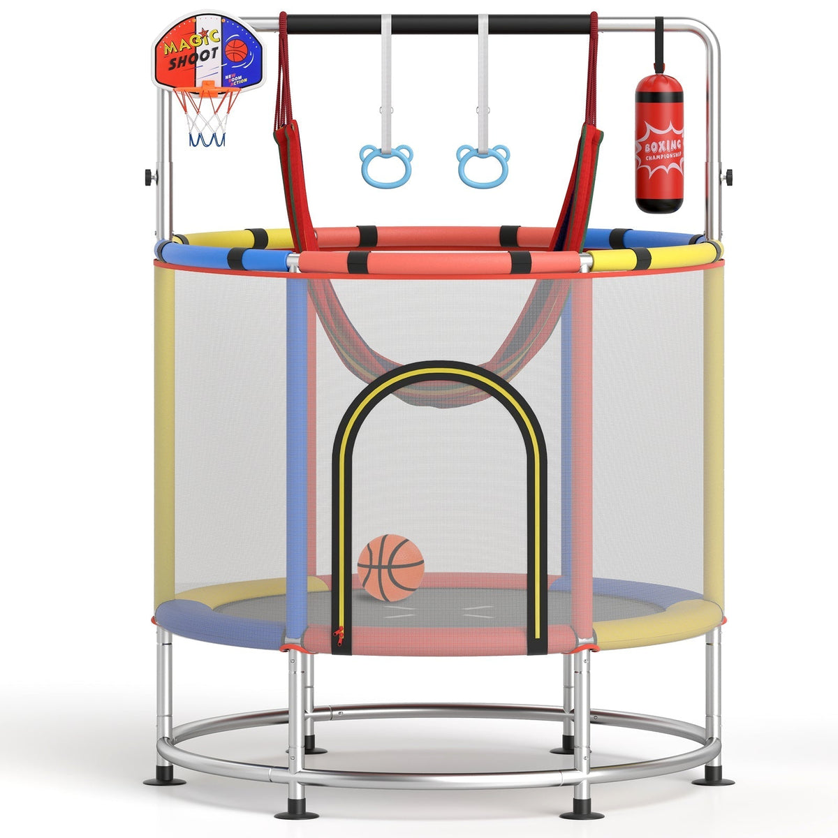 55-inch kids trampoline with enclosure net and gym bar by GBruno Store, view 6