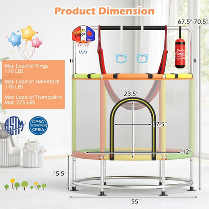 55-inch kids trampoline with enclosure net and gym bar by GBruno Store, view 9